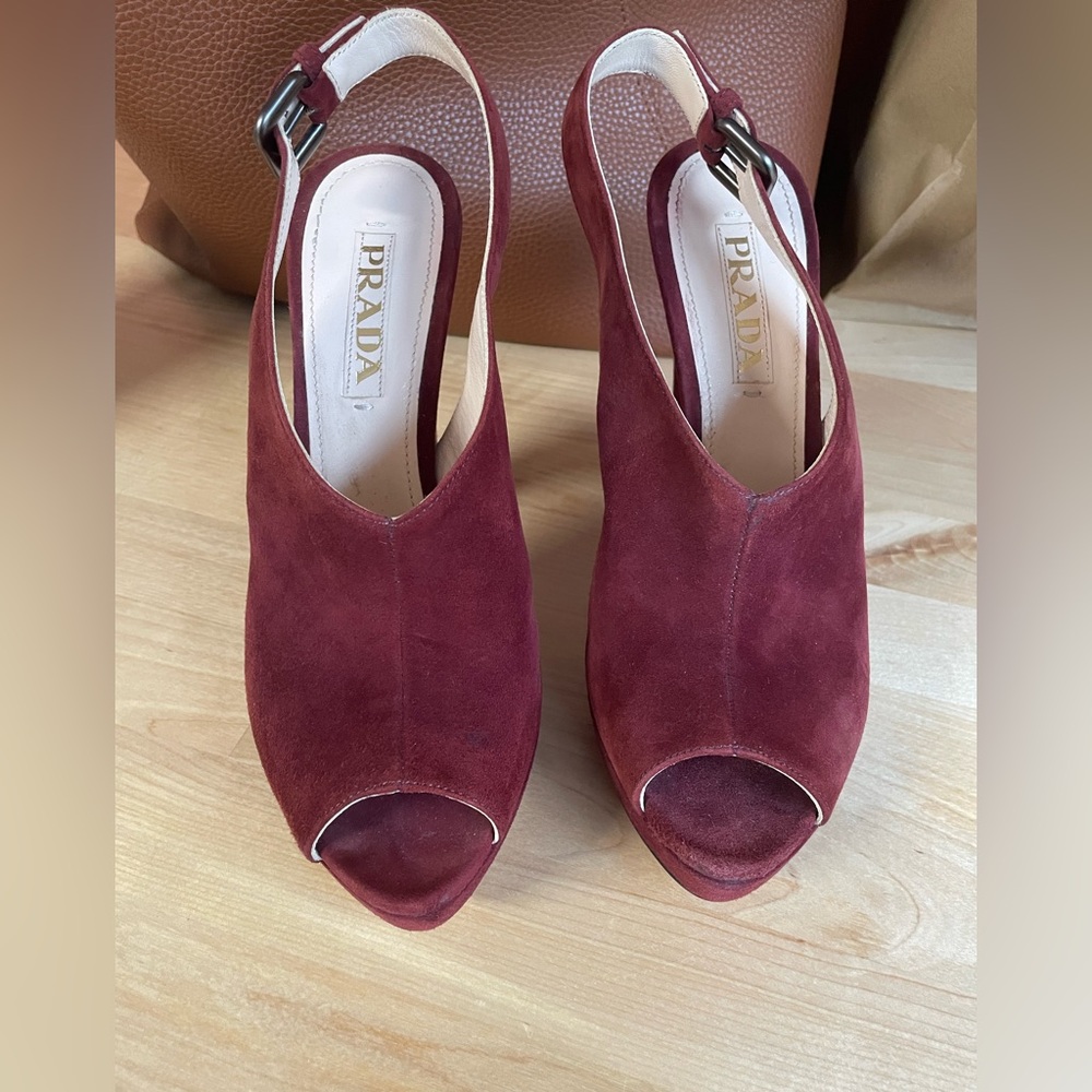 Prada Wine Suede Slingback Heels